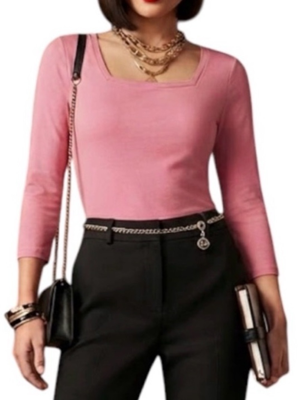 CLEO PETITES Balletcore Preppy 3/4 Sleeve Scoop Neck Base Layer Top Blush Pink S